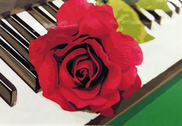Холст с красками по номерам "Роза на фортепиано". 1