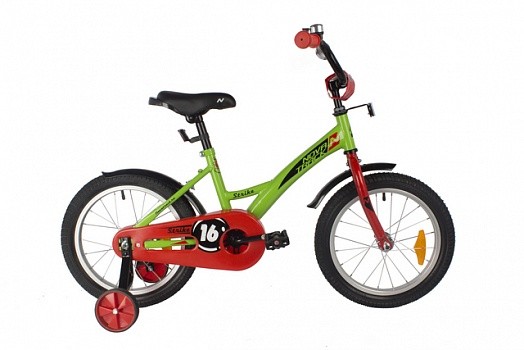 Велосипед “NOVATRACK 16″ STRIKE” с дополнительными колесами, цвет – зеленый.