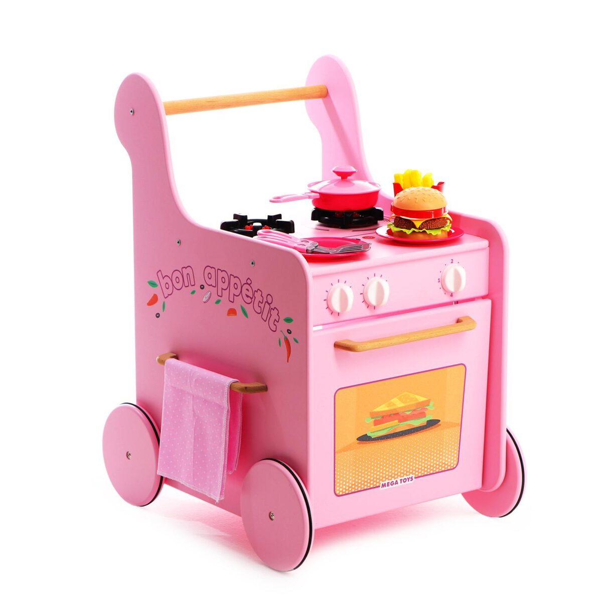 Игровая тележка-каталка с посудой "Гриль Мастер для девочек» (розовая) в плёнке. 1