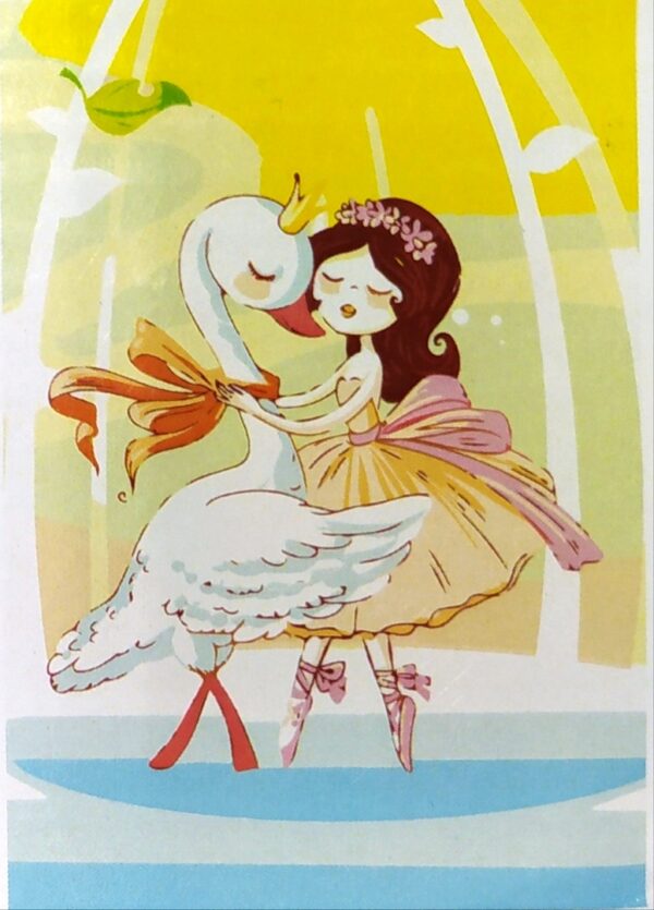 Холст с красками по номерам “Балерина и лебедь”.