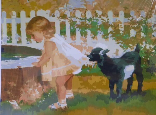 Картина для раскрашивания по номерам “Девочка и козленок”.
