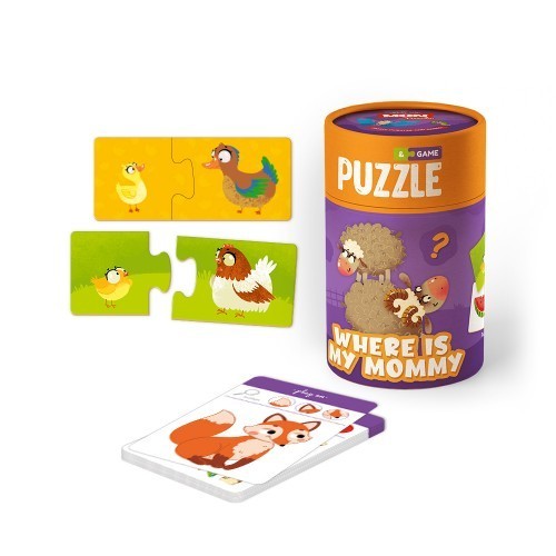 Игровой набор “Мама и малыш”: пазлы и карточки с заданиями в тубусе.
