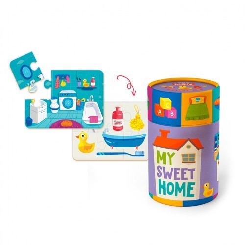 Игровой набор “Мой дом”: пазлы и карточки с заданиями в банке.