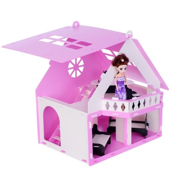 Домик для кукол “Дачный дом Варенька” (с мебелью) в коробке, цвет – бело-розовый.