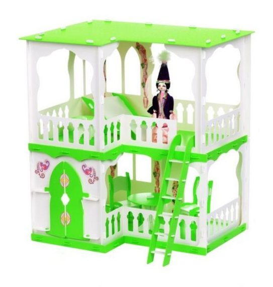 Домик для кукол "Дом Алсу" в коробке, цвет - бело-салатовый. 1