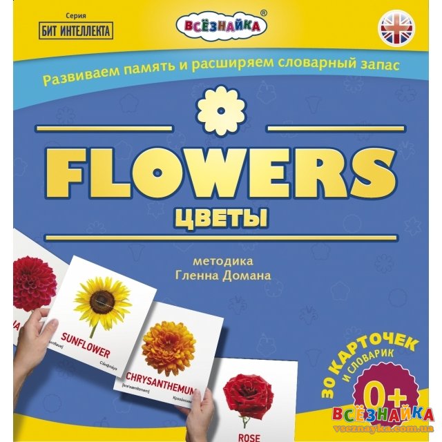 Карточки мини "Всезнайка. Бит интеллекта. flowers № 6" (на английском языке) в пакете.