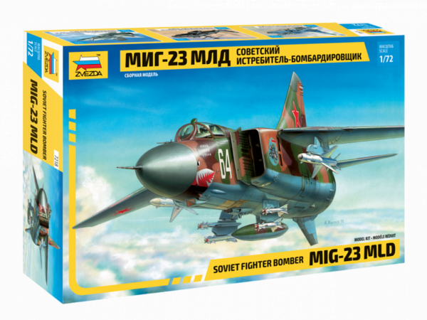 Сборная модель "Советский истребитель-бомбардировщик МиГ-23МЛД" в коробке.