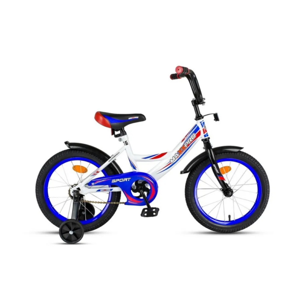 Велосипед "MaxxPro 16" SPORT-16-3" с дополнительными колёсами, цвет - бело-синий-красный 1