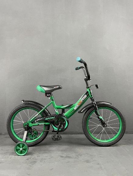 Велосипед "MaxxPro 16" SPORT-16-1" с дополнительными колёсами, цвет - зелёно-чёрный 2
