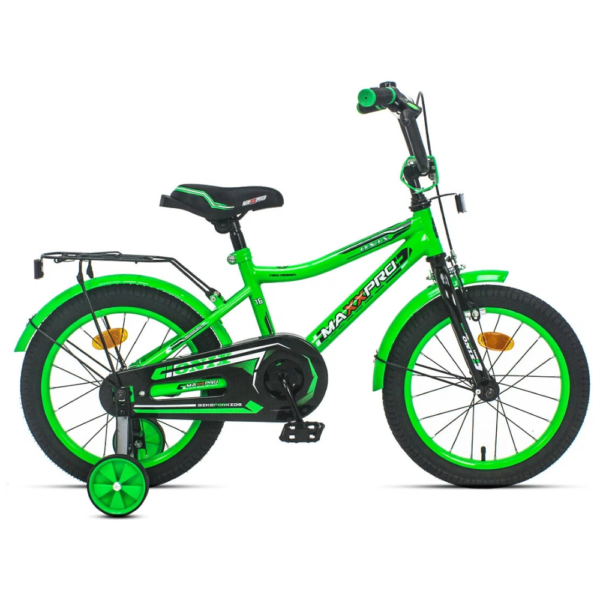 Велосипед "MaxxPro 16" ONIX-N16-6" с дополнительными колёсами, цвет -салатовый- зелёно-чёрный