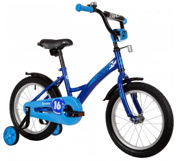 Велосипед "NOVATRACK 16" STRIKE" с дополнительными колесами, цвет - синий. 2