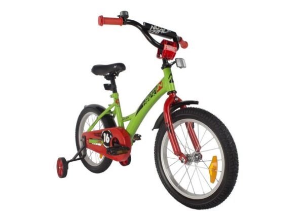 Велосипед "NOVATRACK 16" STRIKE" с дополнительными колесами, цвет - зеленый.