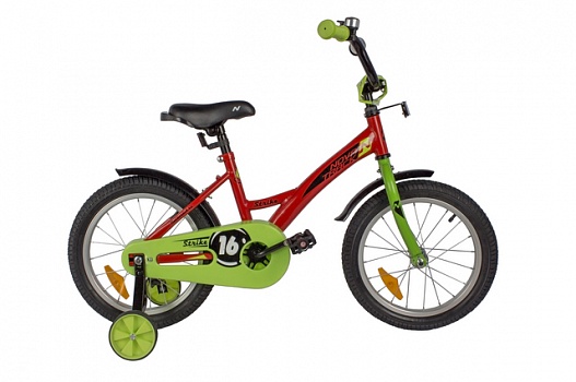 Велосипед "NOVATRACK 16" STRIKE" с дополнительными колесами, цвет - красный.