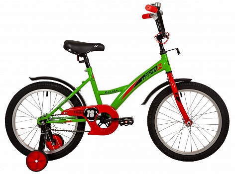 Велосипед "NOVATRACK 18" STRIKE" с дополнительными колесами, цвет - зеленый.