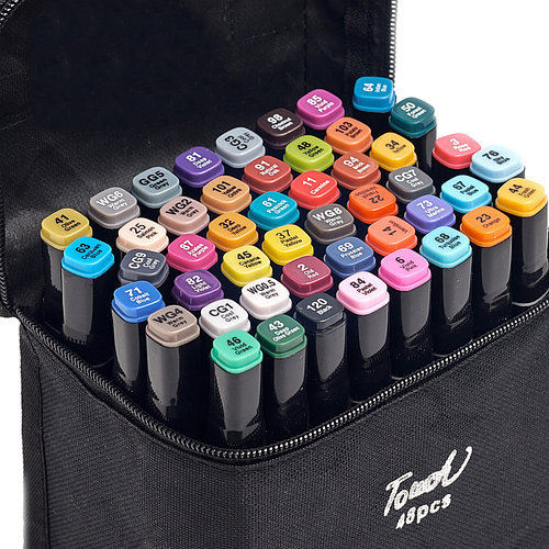 Набор маркеров для скетчинга двусторонние "TouchRaven" (48 цветов) в сумке.