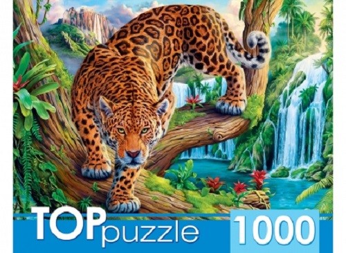 Пазлы "Леопард на дереве" на 1000 элементов в коробке.