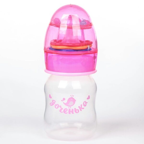 Бутылочка для кормления с погремушкой "Доченька 2506807" (60 мл), цвет - розовый.