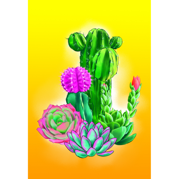 Алмазная мозаика блестящая "Цветущий кактус" (ASE025) на картоне с мольбертом
