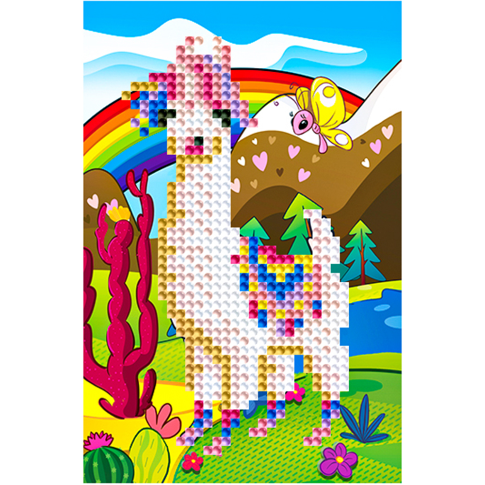 Алмазная мозаика блестящая "Лама в волшебном саду" (ASE030) на картоне с мольбертом