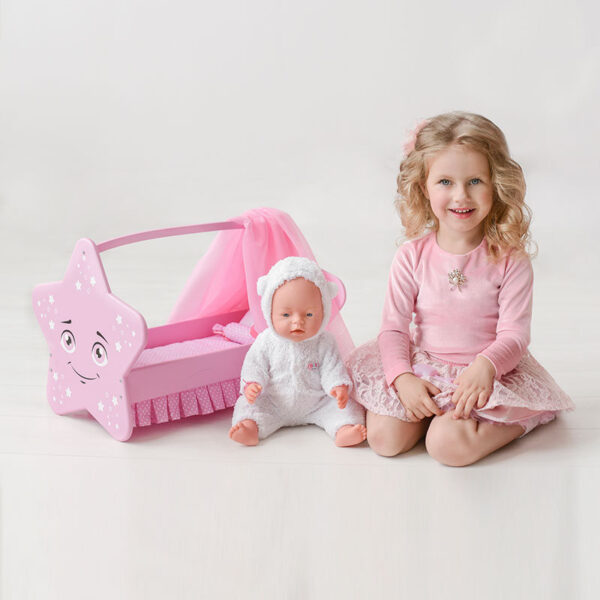 Кроватка для кукол с постельным бельем, балдахином "Diamond Star. Звездочка" в коробке, цвет - розовый.