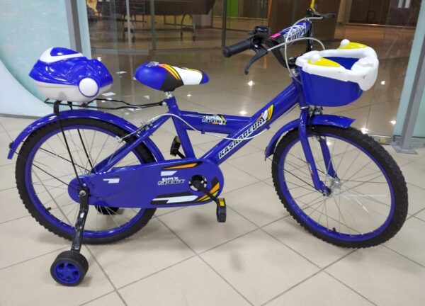 Велосипед "BMX Kaskadeur 602 "20"  с корзинкой, багажником и дополнительными колесами, цвет - синий. 1