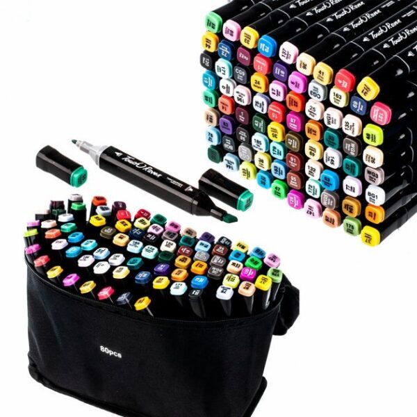 Набор маркеров для скетчинга двусторонние "TouchRaven" (80 цветов) в сумке.