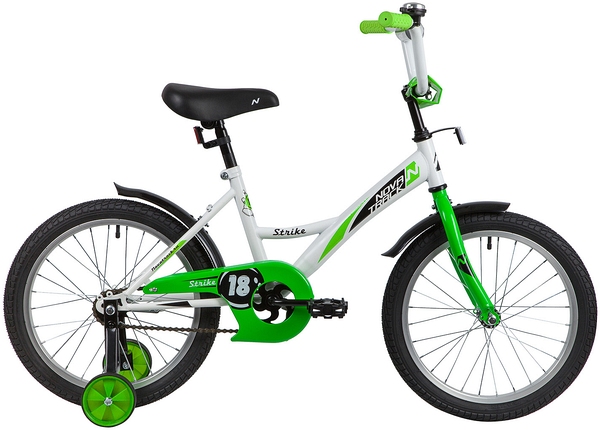 Велосипед "NOVATRACK 18" STRIKE" с дополнительными колесами, цвет - белый-зеленый. 1