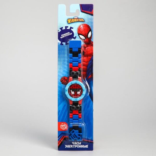 Часы наручные лего "Человек-паук" с ремешком-конструктором