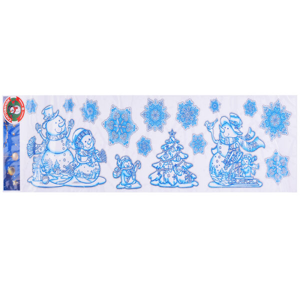 Наклейка новогодняя для декора "Веселые снеговики" голубые (арт. S1101) 1
