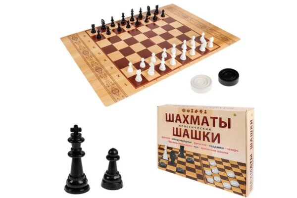 Шахматы, шашки классические в большой коробке + поле (Арт. ИН-0294)
