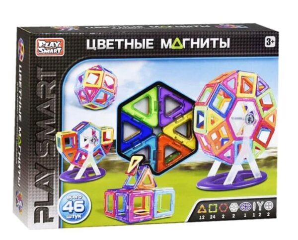 Конструктор магнитный "Цветные магниты 2430" (46 деталей) в коробке в ассортименте. 1