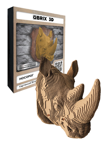 QBRIX Картонный 3D конструктор Коллекция "Картонный охотник" Носорог 2