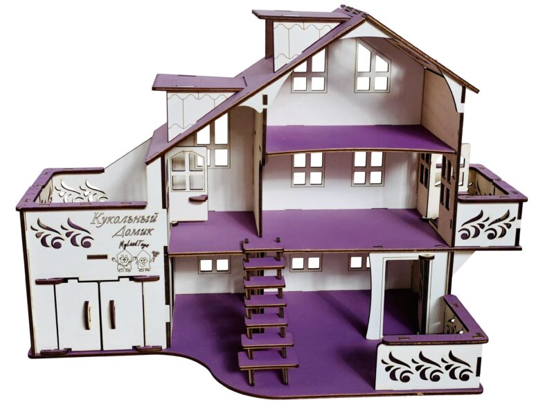Домик кукольный №1 с гаражом неразборный, цвет сиреневый 1