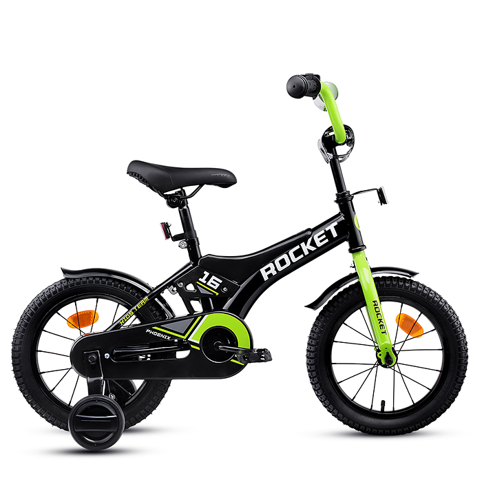 Велосипед 16" Rocket Phoenix, цвет черно/зеленый (Арт. 16.PHOENIX.BK/GN.25) 1 Велосипед 16" Rocket Phoenix, цвет черно/зеленый (Арт. 16.PHOENIX.BK/GN.25) 1