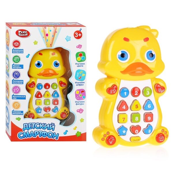 Детский смартфон-проектор "Утёнок" (свет, звук) в коробке. 1