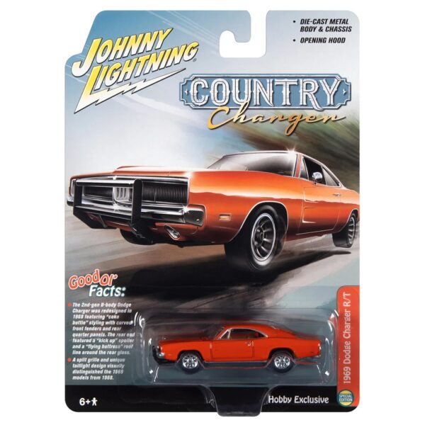 Машинка Johnny Lightning - Die-Cast модель 1969 Dodge Charger R/T, масштаб 1:64, серия Country Charger 1