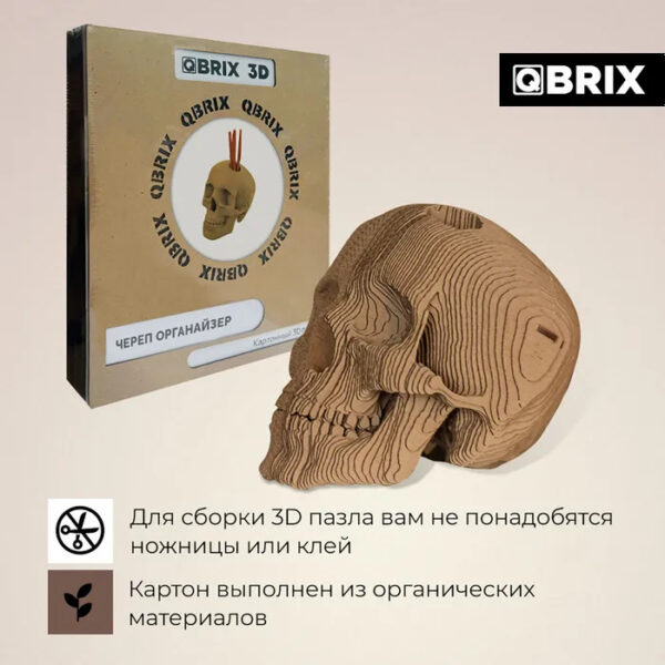 QBRIX Картонный 3D конструктор Череп органайзер