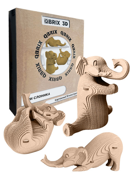 QBRIX Картонный 3D конструктор Три слоника