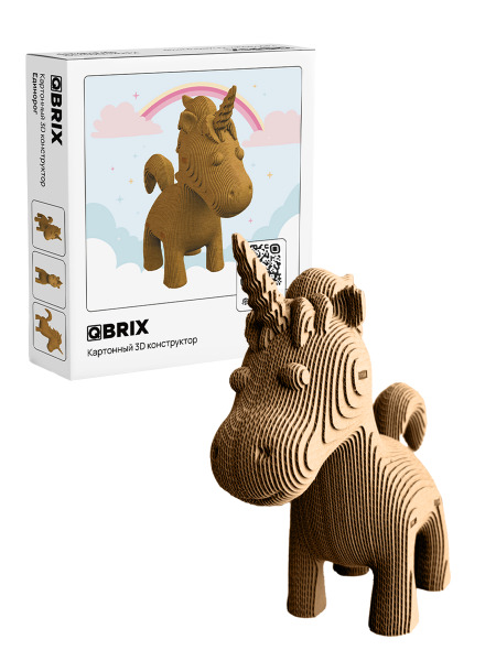 QBRIX Картонный 3D конструктор Единорог