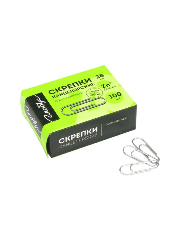 Скрепки канцелярские 28 мм оцинкованные 100шт. GLOBUS к/к 4669509 1