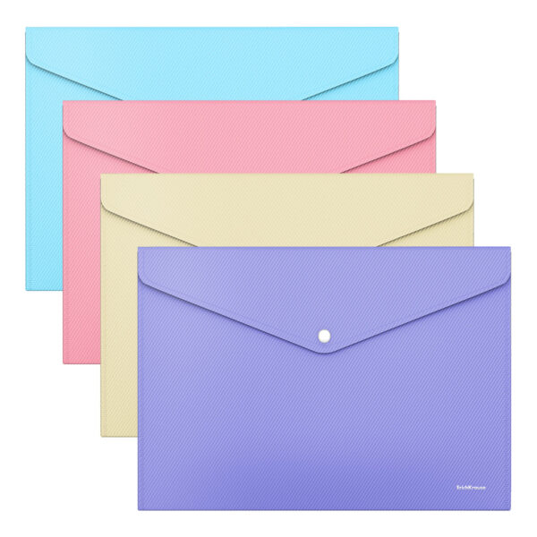 Папка-конверт на кнопке А4 ErichKrause Diagonal Pastel, непрозрачная, микс 1