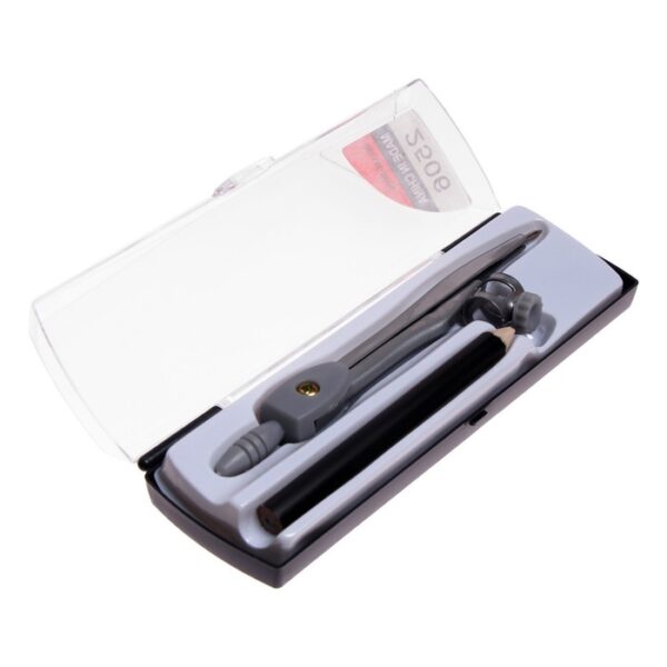 Циркуль металлический 125мм в пластиковом пенале (козья ножка)с карандашом чернографитным МИКС127713 1