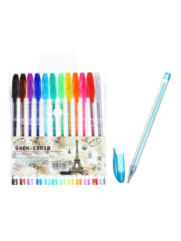 Набор гелевых ручек 12 цветов металлик, в блистере 546747 1