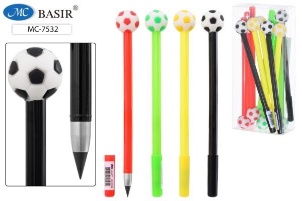 МС-7532 Вечный карандаш: "ФУТБОЛЬНЫЙ МЯЧ"; яркий, цветной  корпус /ассорти/, прорезиненный наконечник. 1