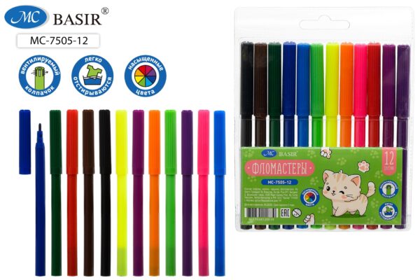 Набор фломастеров «КОТЯТА» (12 цветов) МС-7505-12 1