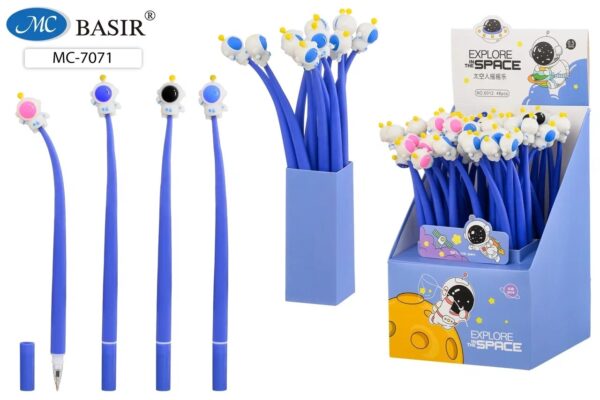 МС-7071 Ручка шариковая: детская; "КОСМОНАВТ"; гибкий прорезиненный цветной корпус /ассорти/, накончник-космонавт, 0,5 mm, цвет чернил-синий. 1