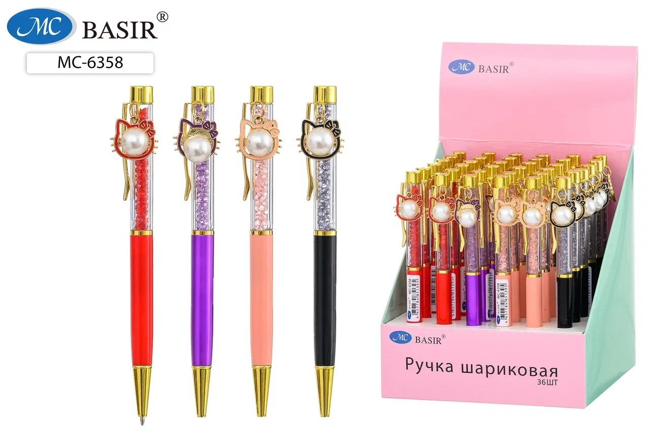 МС-6358 Шариковая ручка с поворотным механизмом; с подвеской-КОТЁНОК (с жемчугом); комбинированный корпус-нижняя часть корпуса -цветная /ассорти/, прозрачная часть корпуса с наполнителем-стразы, цвет чернил-синий. 1 МС-6358 Шариковая ручка с поворотным механизмом; с подвеской-КОТЁНОК (с жемчугом); комбинированный корпус-нижняя часть корпуса -цветная /ассорти/, прозрачная часть корпуса с наполнителем-стразы, цвет чернил-синий. 1