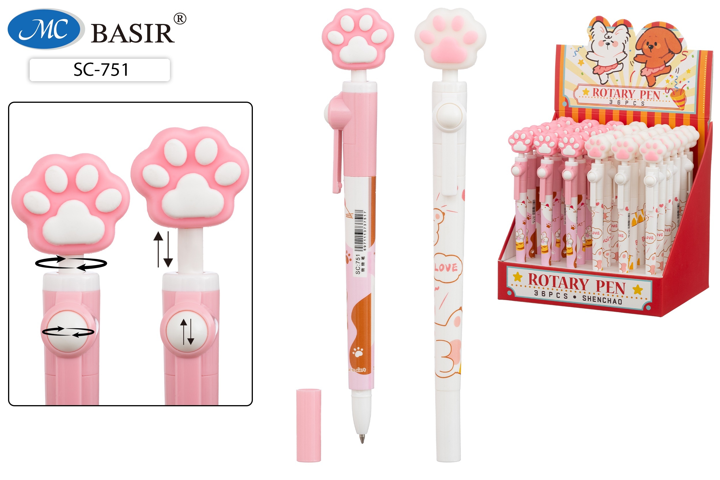 SC-751 Шариковая ручка-гироскоп: детская:"ЛАПКИ " цветной корпус /ассорти/, вращающийся прорезиненный наконечник корпуса, 0,5 mm, цвет чернил-синий. 1 SC-751 Шариковая ручка-гироскоп: детская:"ЛАПКИ " цветной корпус /ассорти/, вращающийся прорезиненный наконечник корпуса, 0,5 mm, цвет чернил-синий. 1