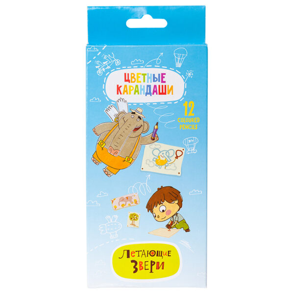Карандаши цветные 12цв Hatber "Летающие звери" 1