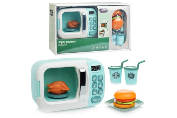 Бытовая техника "Микроволновка" с кухонными приборами и набором продуктов, бирюзовый, (свет, звук) в коробке A1005-4 1